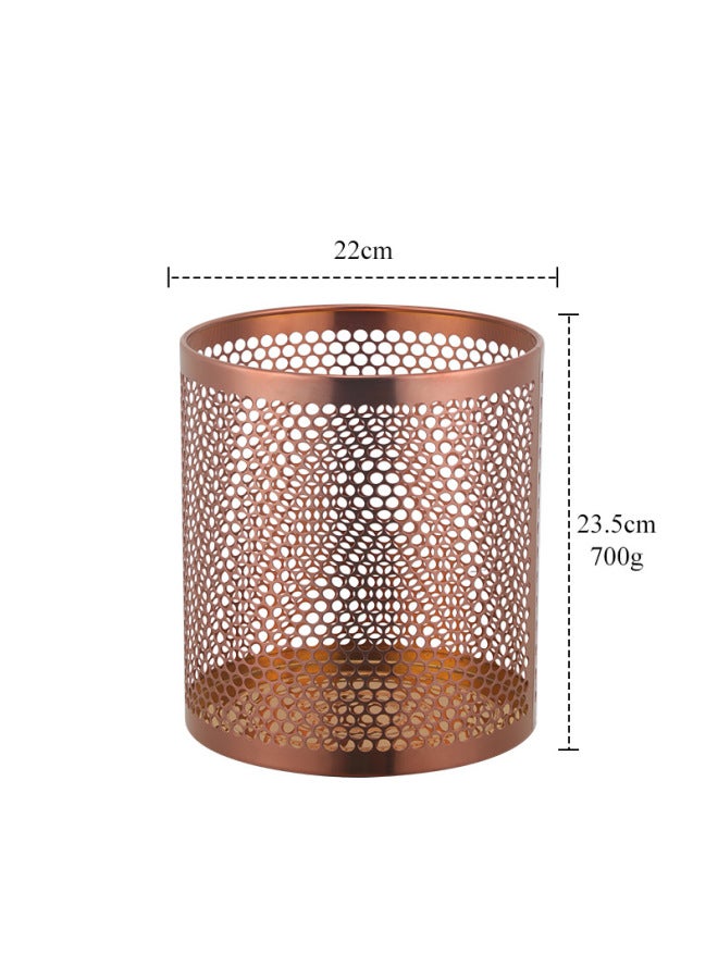 Hollow Stainless Steel Trash Can, Open Top Metal Waste Bin, Simple Desk Storage Bucket for Office Bathroom Bedroom - Image 1