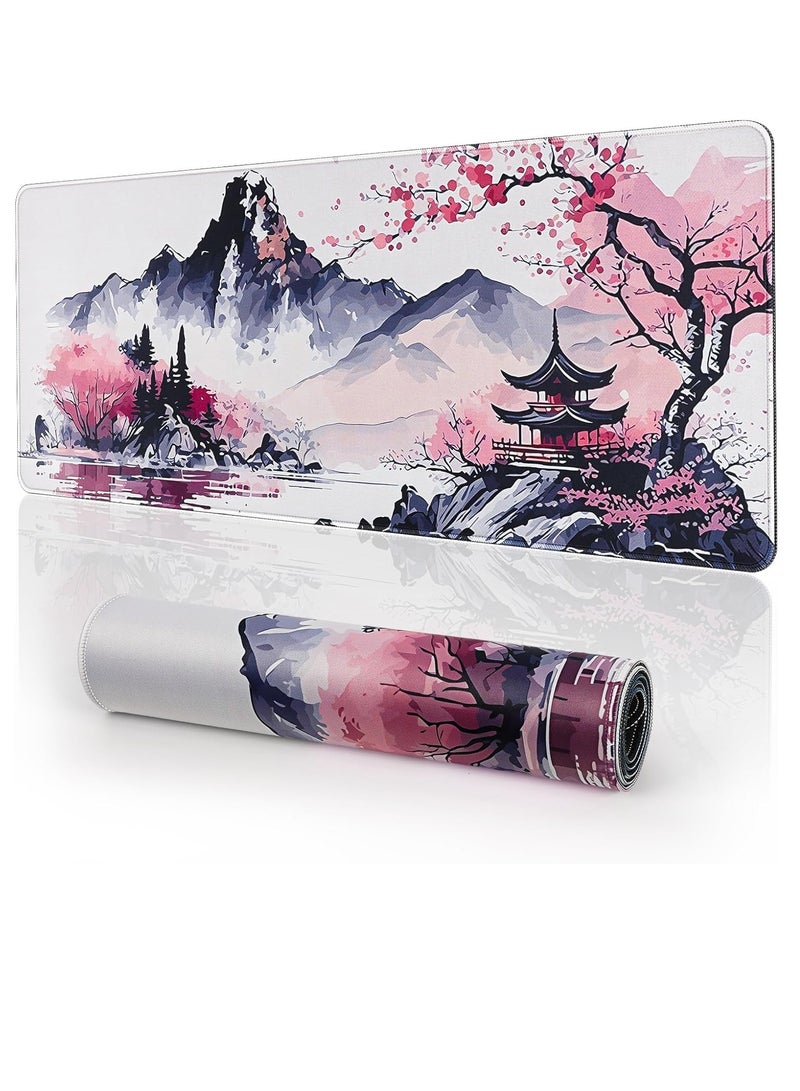 Japanese Watercolor Art Gaming Mouse Pad for Keyboard & Mouse (70 X 30 cm ) - Desk Mat Mousepad L Extended Size - Anti Slip Rubber Base - Stitched Edges - Waterproof - Speed Edition - Image 1