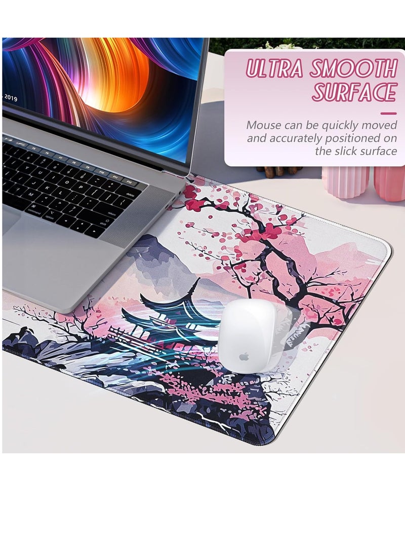 Japanese Watercolor Art Gaming Mouse Pad for Keyboard & Mouse (70 X 30 cm ) - Desk Mat Mousepad L Extended Size - Anti Slip Rubber Base - Stitched Edges - Waterproof - Speed Edition - Image 4