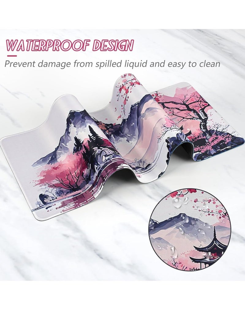 Japanese Watercolor Art Gaming Mouse Pad for Keyboard & Mouse (70 X 30 cm ) - Desk Mat Mousepad L Extended Size - Anti Slip Rubber Base - Stitched Edges - Waterproof - Speed Edition - Image 3