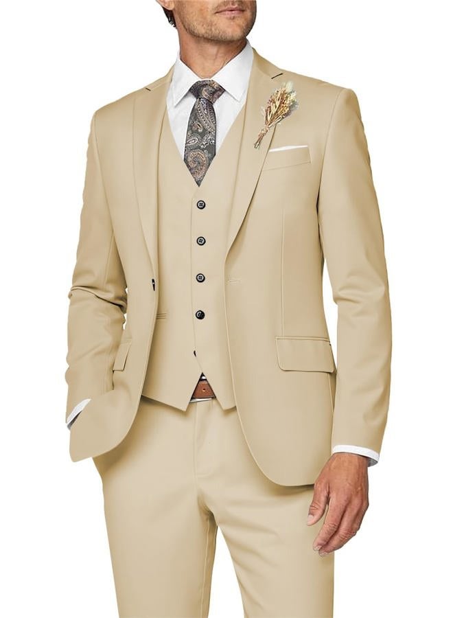 Wangyue Mens Suit Wedding Suits for Men Slim Fit Suit 3 Piece Suit Men Suit Formal Business Suit Prom Tuxedo Suit Champagne, 2XL - Image 1