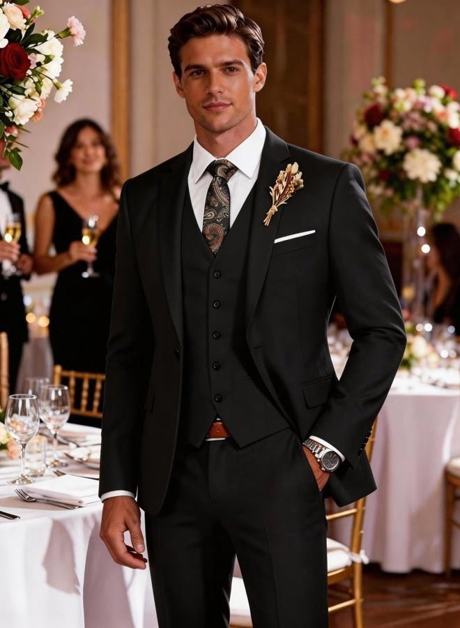 Wangyue Mens Suit Wedding Suits for Men Slim Fit Suit 3 Piece Suit Men Suit Formal Business Suit Prom Tuxedo Suit Champagne, 2XL - Image 3