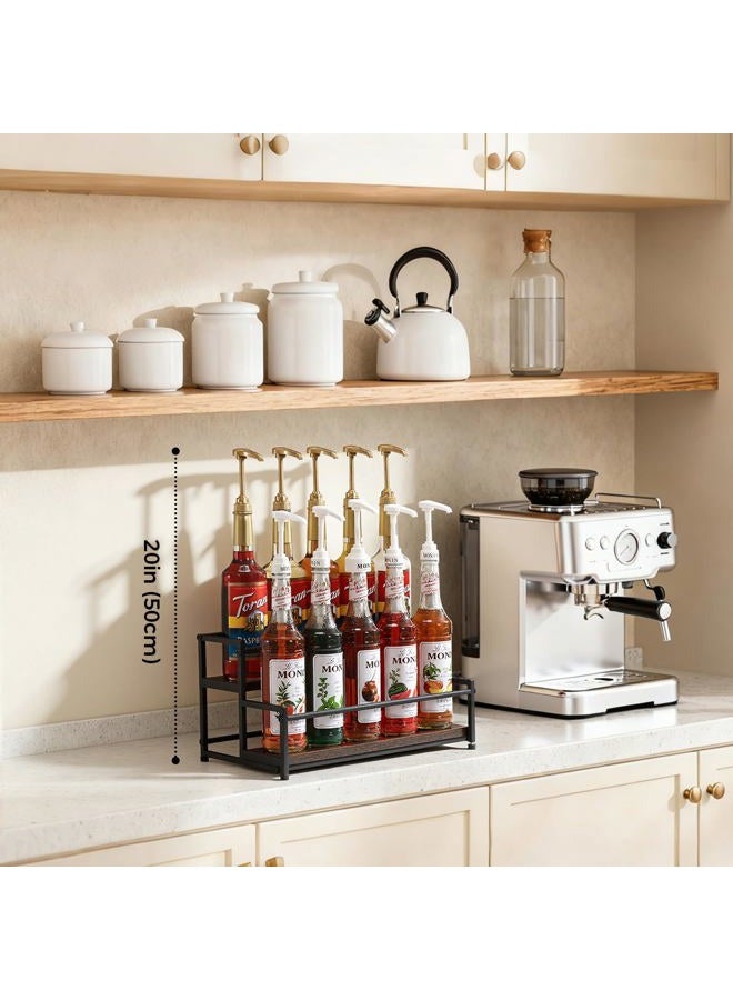 ICOHOT Coffee Syrup Rack Organizer, 2-Tier 10 Syrup Bottles Holder Stand for Coffee Bar, Liquor Bottle Display Shelf Bar Shelf Stand Countertop Rack for Syrup, Wine, Spice - Image 2