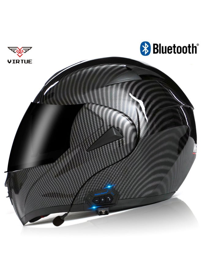 Men's Bluetooth Open Face Motorcycle Helmet - Snake Pattern Imitation Carbon Fiber, Tea Mirror Visor, 3C Certified
