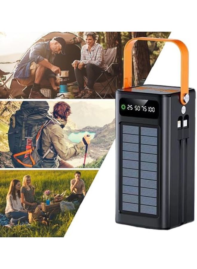 Black 50000mAh Solar Power Bank 120W Portable Charger with Built in Cables for Camping - Image 5
