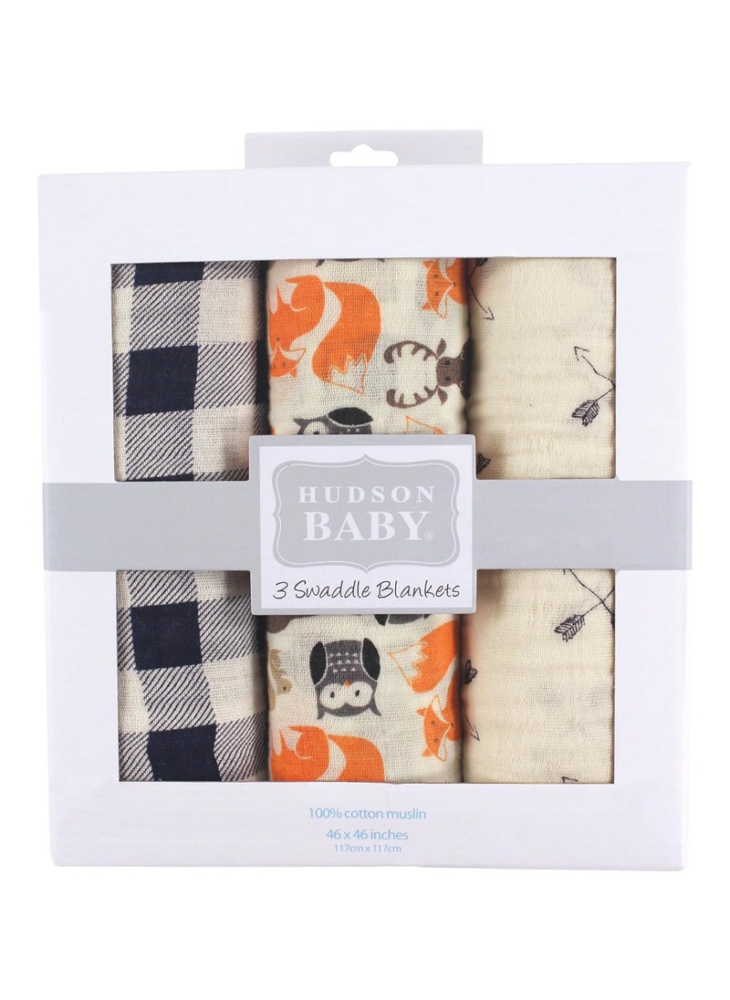 hudson baby - Unisex Baby Cotton Muslin Swaddle Blankets, Forest, 3-Pack - Image 1