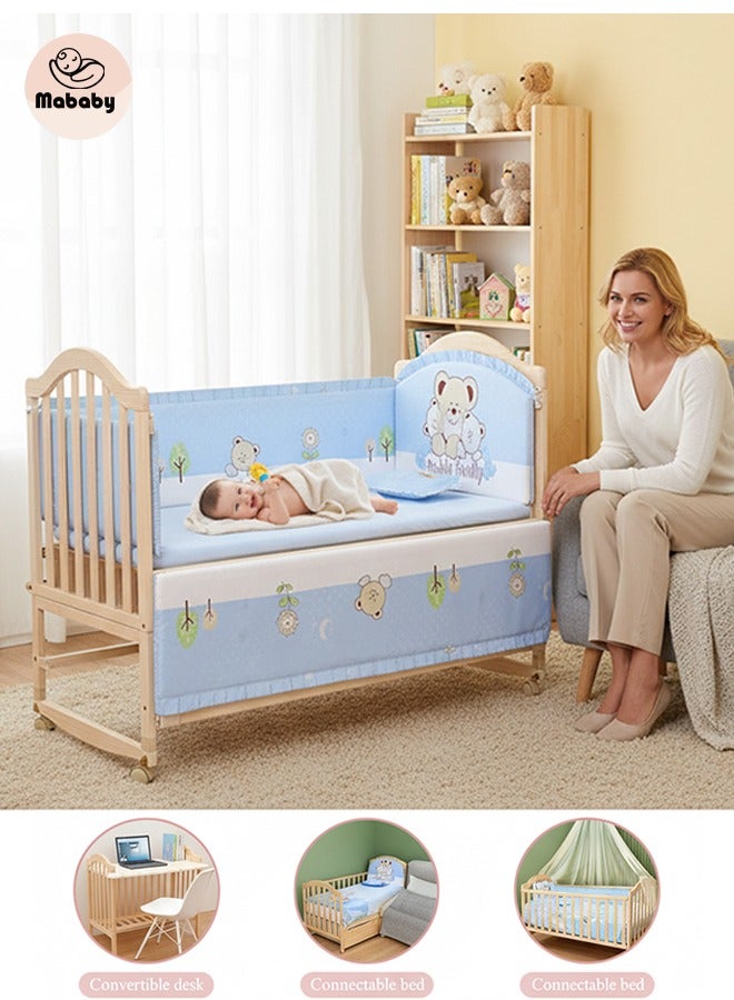 MaBaby Baby Wooden Bed, Movable Beside Crib With Double Decker, Multifunctional Cradle For Newborn Toddlers With Changing Table - Image 1