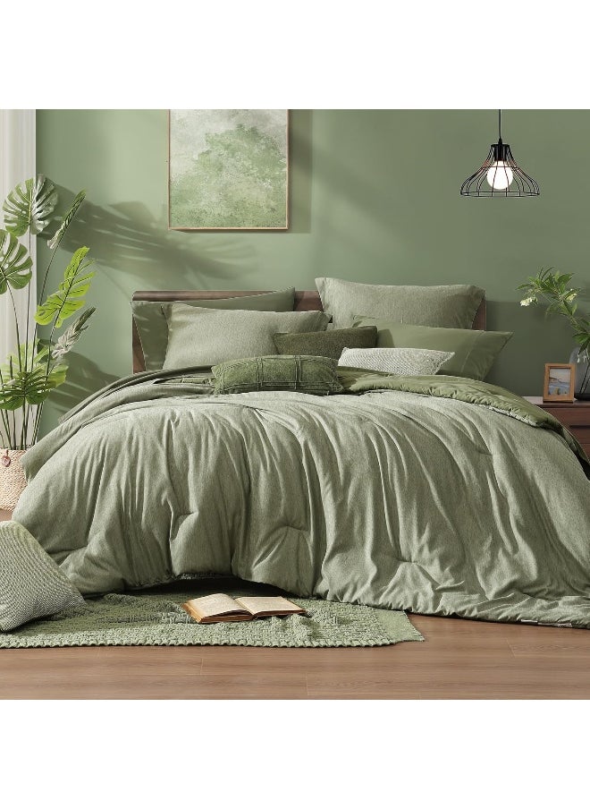 Generic Monbix Queen Size Comforter Set, Sage Green Bedding Comforter for Queen Size Bed Set Reversible, Queen Comforter Set 7 Pieces, Cationic Dyeing Bed in a Bag with Comforter, Sheets, Pillowcases & Shams  - Image 1