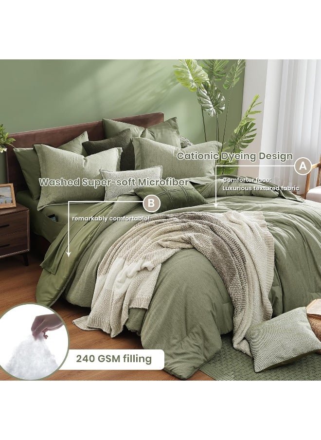 Generic Monbix Queen Size Comforter Set, Sage Green Bedding Comforter for Queen Size Bed Set Reversible, Queen Comforter Set 7 Pieces, Cationic Dyeing Bed in a Bag with Comforter, Sheets, Pillowcases & Shams  - Image 3