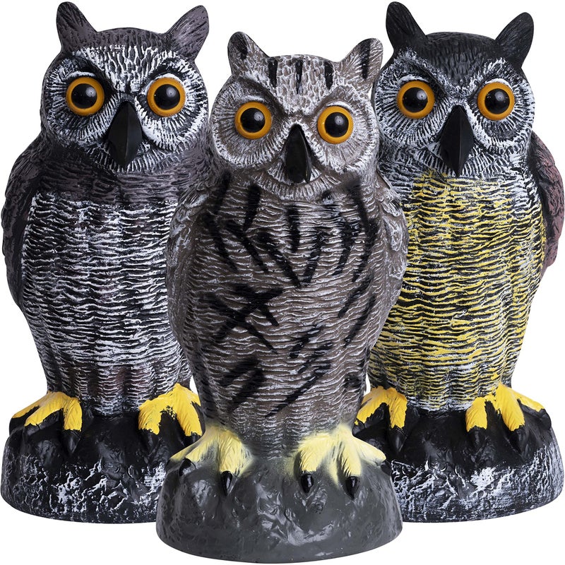 Galashield Owl Decoys to Scare Birds Away  Plastic Owls to Scare Birds Away  Owl Statue for Garden  Outdoors Set of 3