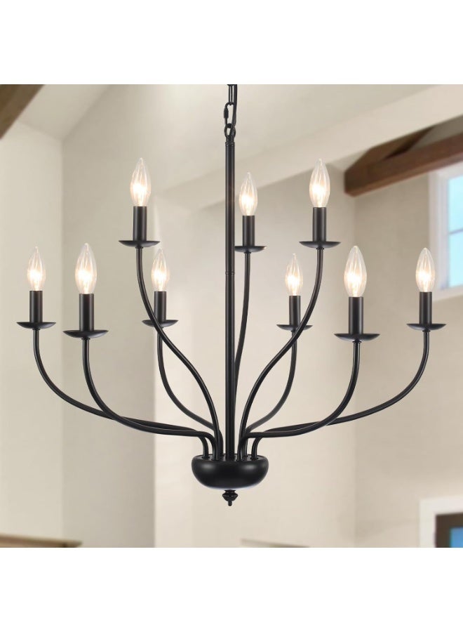 Arabest Black Farmhouse Chandelier 9-Light, 2-Tier Candle Chandeliers for Dining Room Light Fixtures, Industrial Hanging Light French Country Chandelier for Bedroom Living Room Foyer-Black - Image 1
