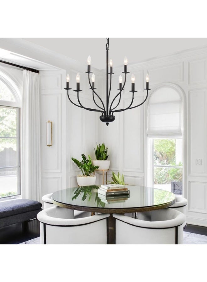 Arabest Black Farmhouse Chandelier 9-Light, 2-Tier Candle Chandeliers for Dining Room Light Fixtures, Industrial Hanging Light French Country Chandelier for Bedroom Living Room Foyer-Black - Image 2