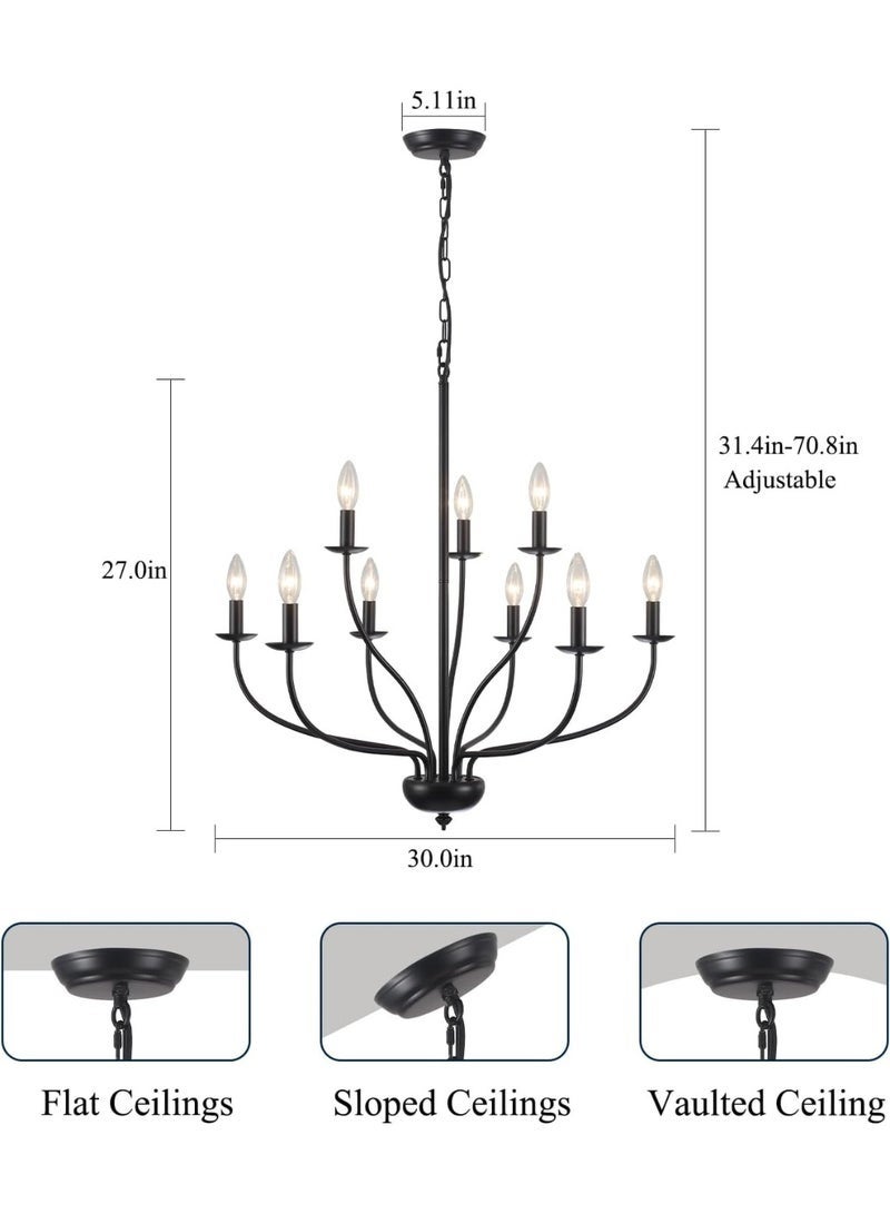 Arabest Black Farmhouse Chandelier 9-Light, 2-Tier Candle Chandeliers for Dining Room Light Fixtures, Industrial Hanging Light French Country Chandelier for Bedroom Living Room Foyer-Black - Image 3