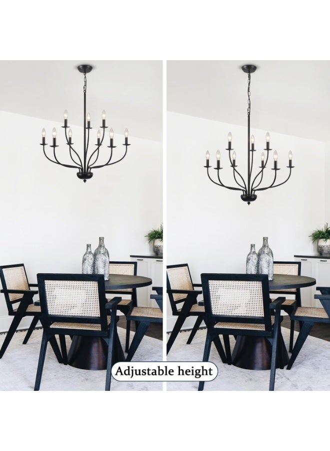 Arabest Black Farmhouse Chandelier 9-Light, 2-Tier Candle Chandeliers for Dining Room Light Fixtures, Industrial Hanging Light French Country Chandelier for Bedroom Living Room Foyer-Black - Image 5