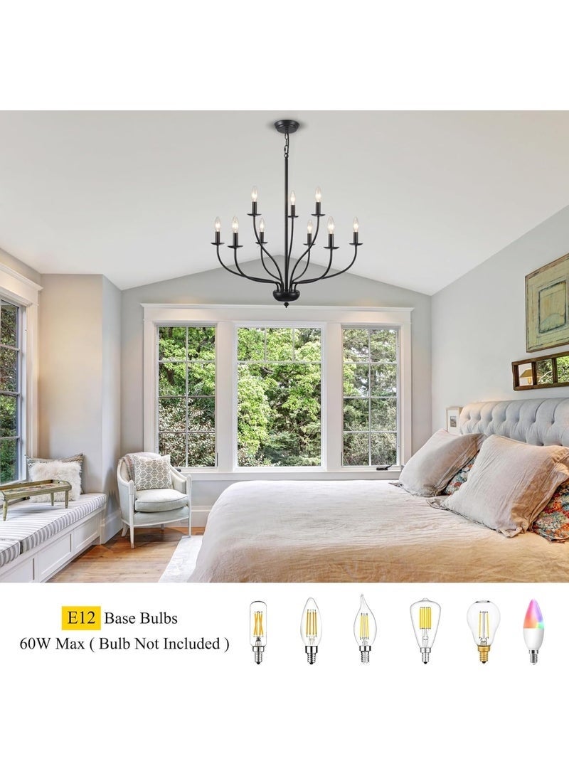 Arabest Black Farmhouse Chandelier 9-Light, 2-Tier Candle Chandeliers for Dining Room Light Fixtures, Industrial Hanging Light French Country Chandelier for Bedroom Living Room Foyer-Black - Image 4
