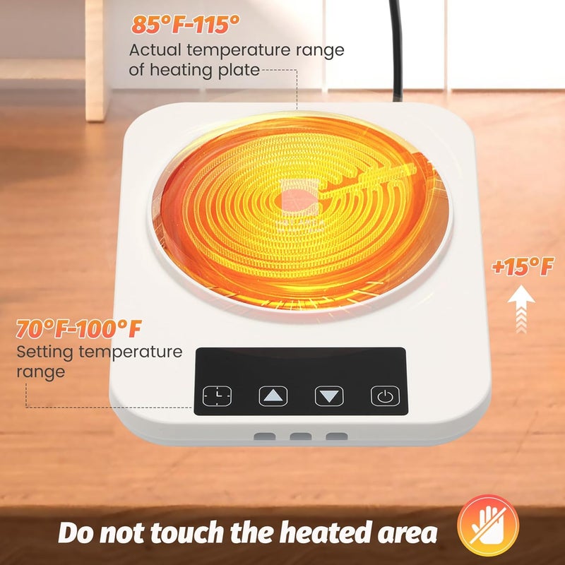 Yendse Sourdough Starter Warmer with Glass Dome, Precise 1°F Thermostat Control (70-100°F), Sourdough Warmer and Dome for Home Baking,12h Timer Auto Warming On/Off Sourdough Warming Mat - Image 4