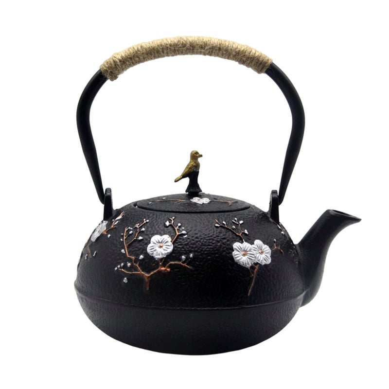 YJX غلاية حديد زهرية على الطراز الياباني تيتسوبين مع مصفاة من الفولاذ المقاوم للصدأ للشاي السائب، أواني شاي حديدية داخلية مينا آمنة للاستخدام على الموقد 402 أونصة 1200 مل