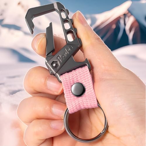 Pxvikis Key chain heavy duty carabiner clip metal bottle opener keychain holder car key fob belt ring unisex for men and women.Pink - Image 4