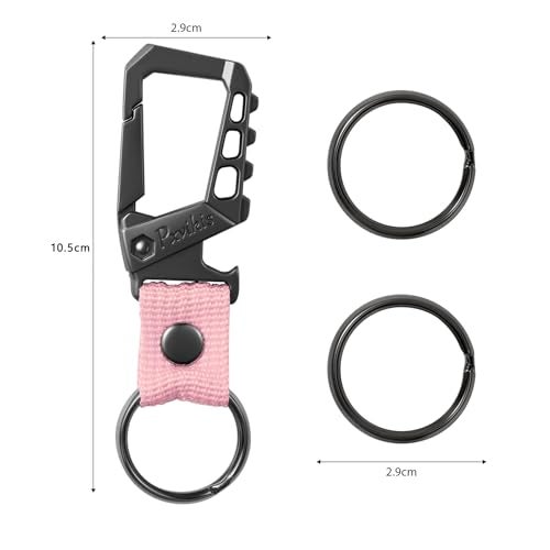 Pxvikis Key chain heavy duty carabiner clip metal bottle opener keychain holder car key fob belt ring unisex for men and women.Pink - Image 2