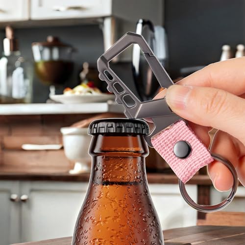 Pxvikis Key chain heavy duty carabiner clip metal bottle opener keychain holder car key fob belt ring unisex for men and women.Pink - Image 3