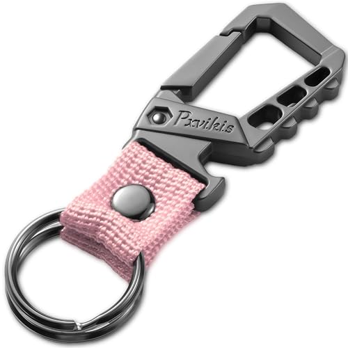 Pxvikis Key chain heavy duty carabiner clip metal bottle opener keychain holder car key fob belt ring unisex for men and women.Pink - Image 1