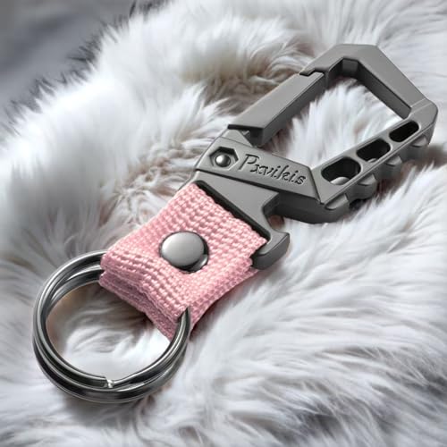 Pxvikis Key chain heavy duty carabiner clip metal bottle opener keychain holder car key fob belt ring unisex for men and women.Pink - Image 5