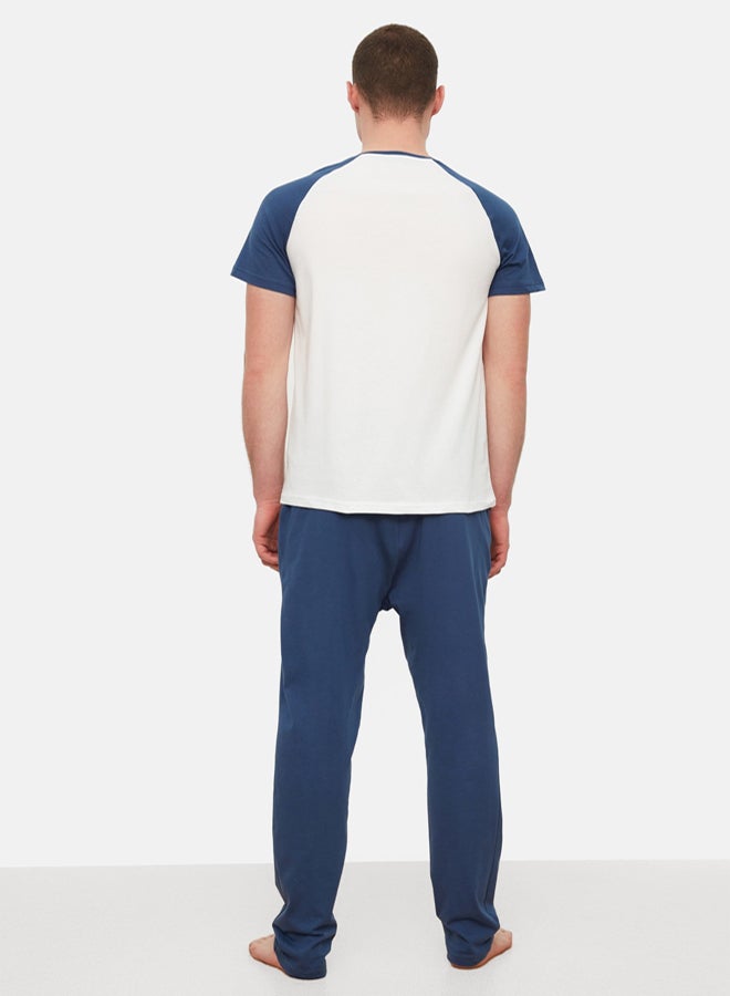 trendyol Navy Blue 100% Cotton Regular Fit Knitted Pajamas Set - Image 5