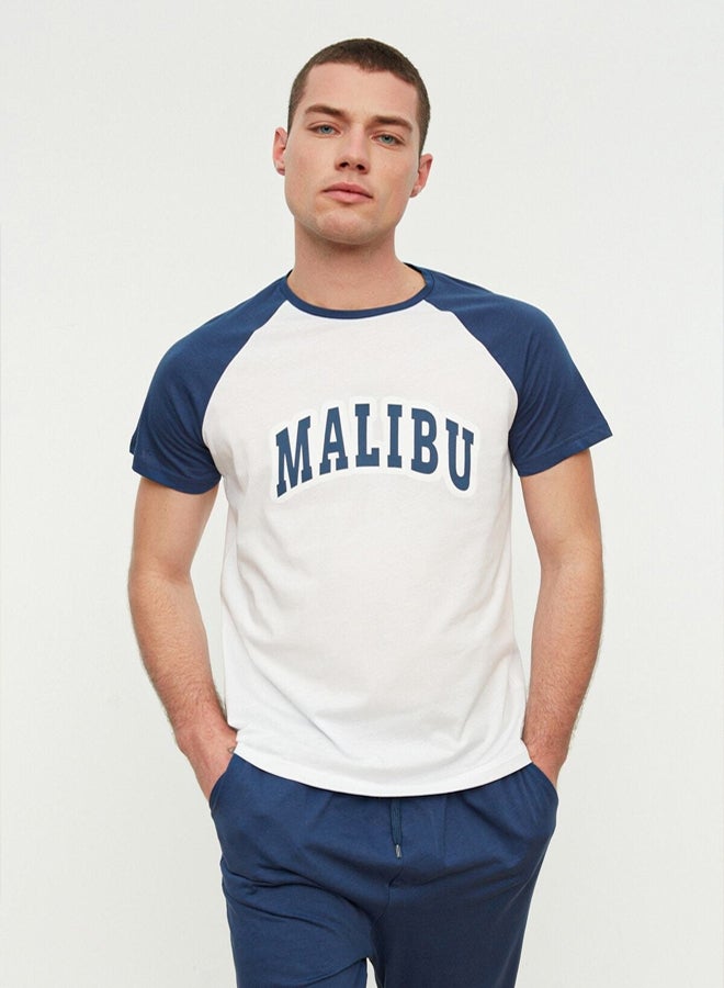 trendyol Navy Blue 100% Cotton Regular Fit Knitted Pajamas Set - Image 3