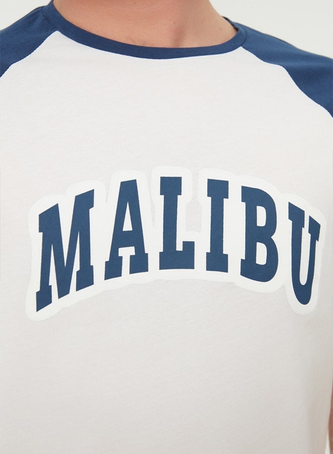 trendyol Navy Blue 100% Cotton Regular Fit Knitted Pajamas Set - Image 4