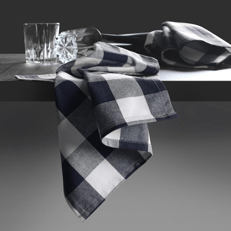 Native Fab Navy Buffalo Check Cloth Napkins Set of 4 16x16 inch Plaid Checked Pattern 100 Cotton Soft Absorbent Reusable Table Napkin for Dinner Wedding Party Holiday Cocktail  Navy Blue - Image 2