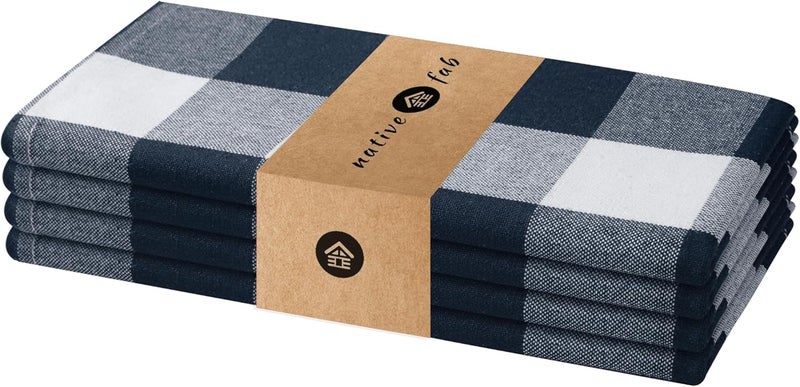 Native Fab Navy Buffalo Check Cloth Napkins Set of 4 16x16 inch Plaid Checked Pattern 100 Cotton Soft Absorbent Reusable Table Napkin for Dinner Wedding Party Holiday Cocktail  Navy Blue - Image 1