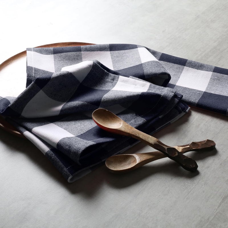 Native Fab Navy Buffalo Check Cloth Napkins Set of 4 16x16 inch Plaid Checked Pattern 100 Cotton Soft Absorbent Reusable Table Napkin for Dinner Wedding Party Holiday Cocktail  Navy Blue - Image 3