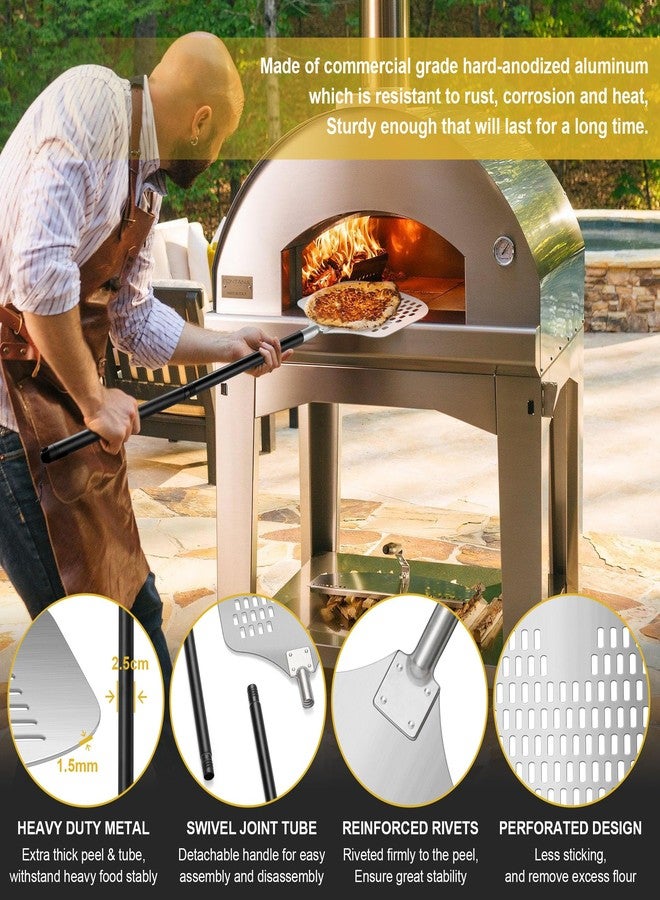 Joyfair 12 Inch Perforated Pizza Peel Aluminum Pizzas Spatula, Joyfair 12’’ x 14’’ Metal Pizza Paddle with Rocker Cutter Pizza Oven Accessories Turning Tool Set, Easy Cleanup (Detachable Handle) - Image 3