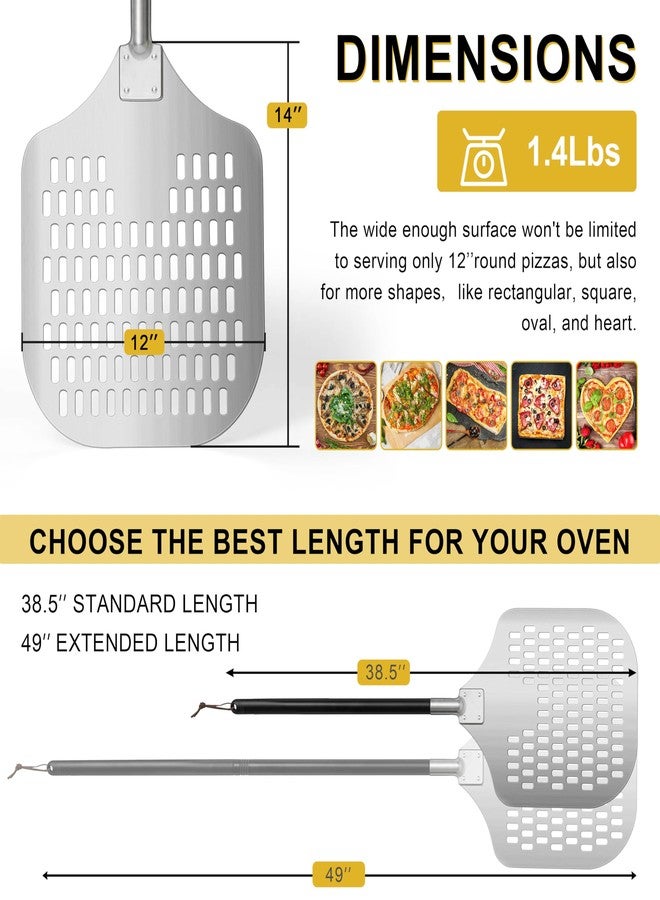 Joyfair 12 Inch Perforated Pizza Peel Aluminum Pizzas Spatula, Joyfair 12’’ x 14’’ Metal Pizza Paddle with Rocker Cutter Pizza Oven Accessories Turning Tool Set, Easy Cleanup (Detachable Handle) - Image 2