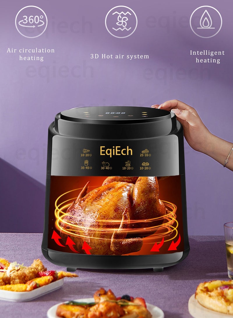 ايكي ايك مقلاة هوائية، سعة كبيرة 6 لتر، مقلاة هوائية ذكية بشاشة تعمل باللمس، وظيفة إيقاف التشغيل التلقائي، قاعدة غير لاصقة، مغذية وقليلة الدهون، أكل صحي، أسود، 1500 وات - Image 3