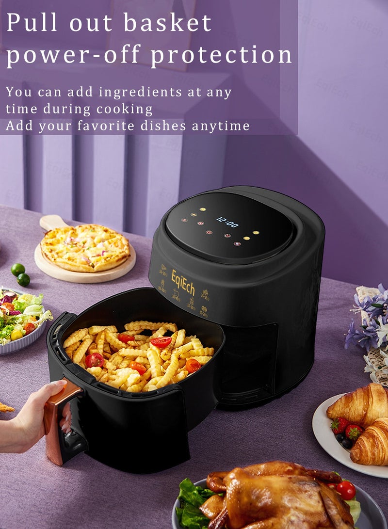 ايكي ايك مقلاة هوائية، سعة كبيرة 6 لتر، مقلاة هوائية ذكية بشاشة تعمل باللمس، وظيفة إيقاف التشغيل التلقائي، قاعدة غير لاصقة، مغذية وقليلة الدهون، أكل صحي، أسود، 1500 وات - Image 4