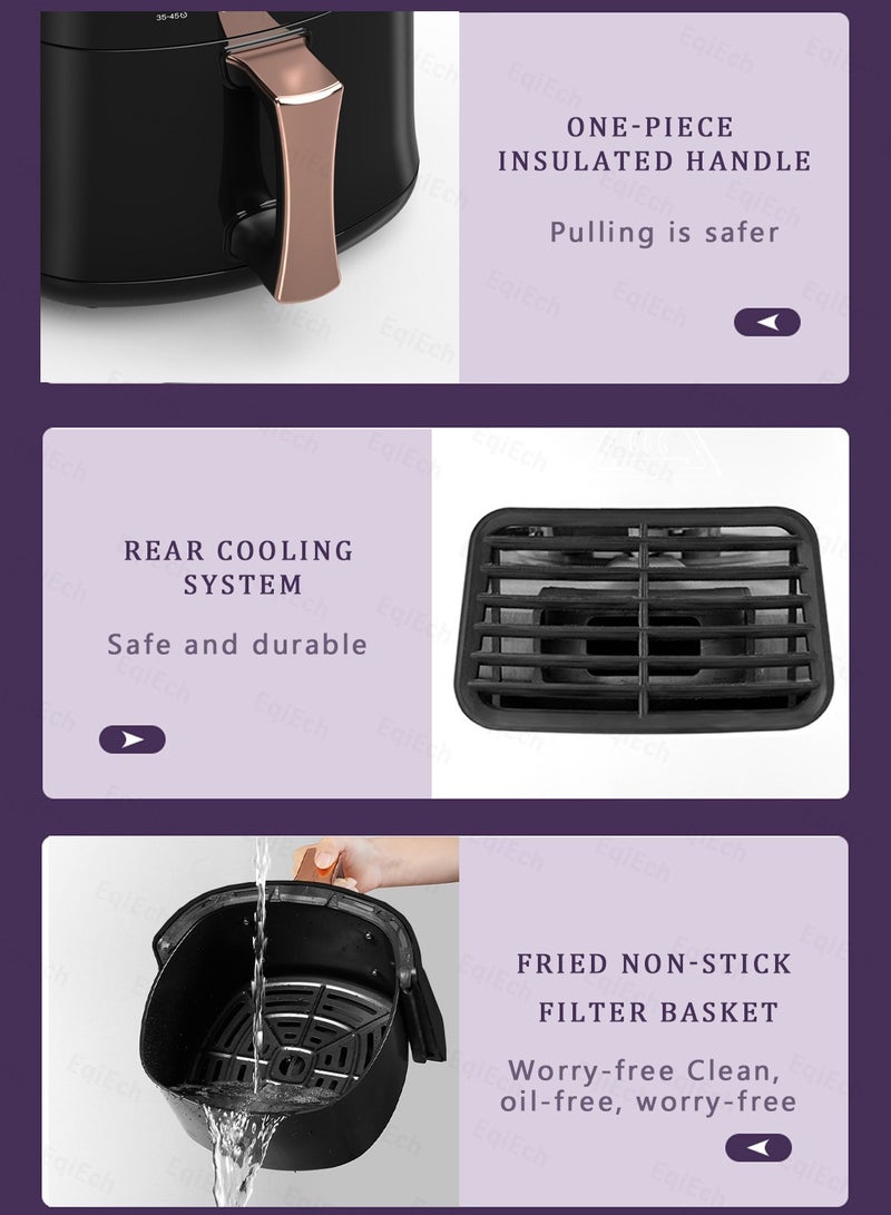 ايكي ايك مقلاة هوائية، سعة كبيرة 6 لتر، مقلاة هوائية ذكية بشاشة تعمل باللمس، وظيفة إيقاف التشغيل التلقائي، قاعدة غير لاصقة، مغذية وقليلة الدهون، أكل صحي، أسود، 1500 وات - Image 5