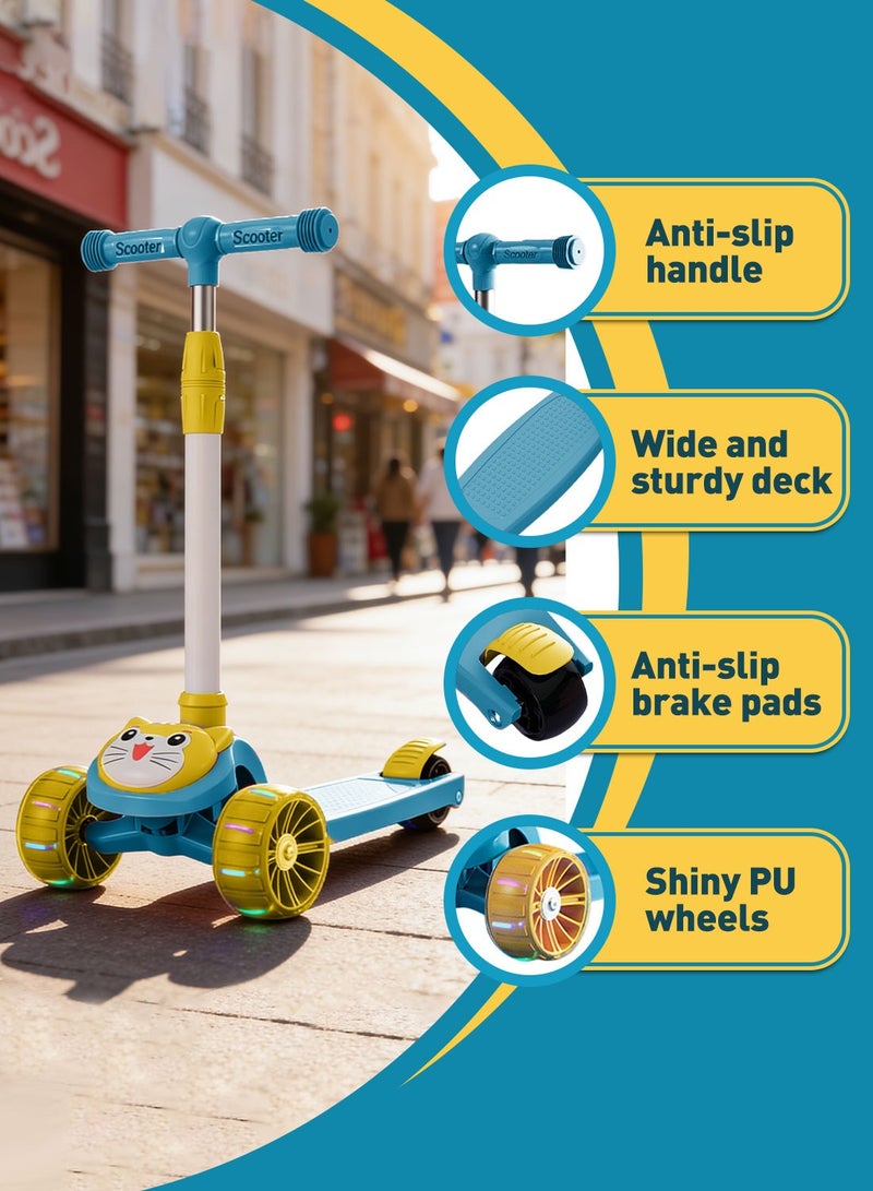 Shuer Kids Kick Scooters, with Flashing Wheel and Adjustable Height Foldable Scooter for Children, Kick Scooter with Music and Light for 1-6 Years Boys and Girls Indoor Outdoor(Green) - Image 2