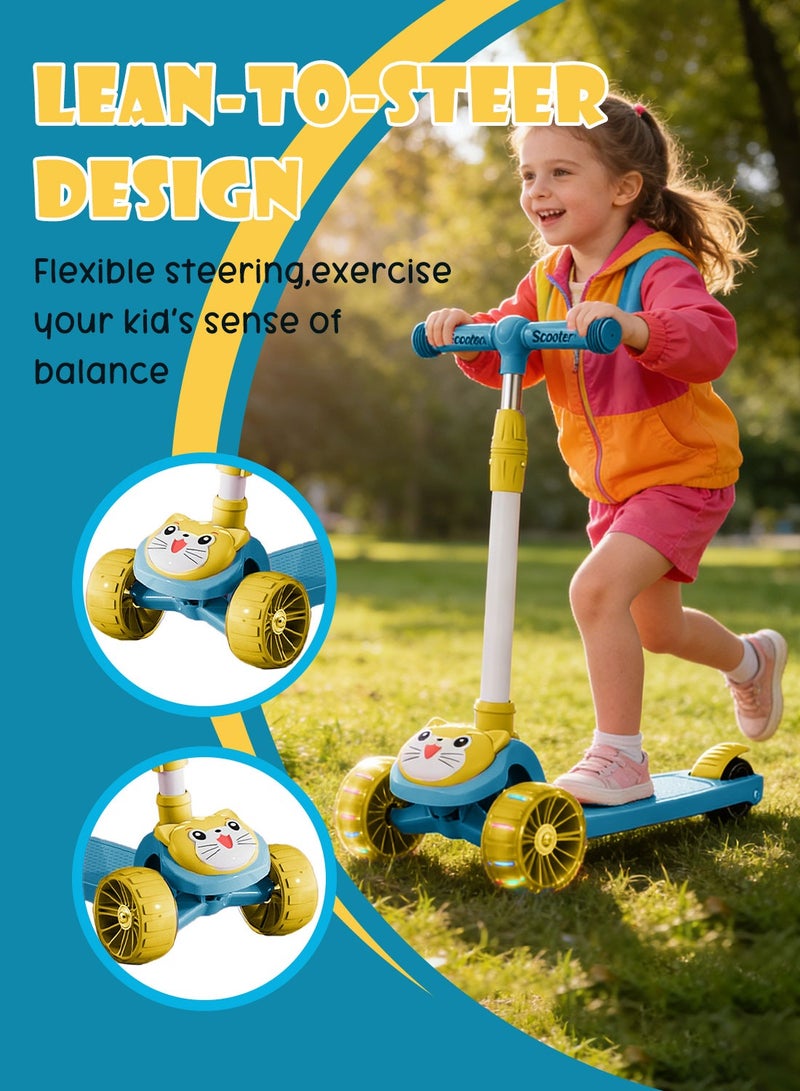 Shuer Kids Kick Scooters, with Flashing Wheel and Adjustable Height Foldable Scooter for Children, Kick Scooter with Music and Light for 1-6 Years Boys and Girls Indoor Outdoor(Green) - Image 3