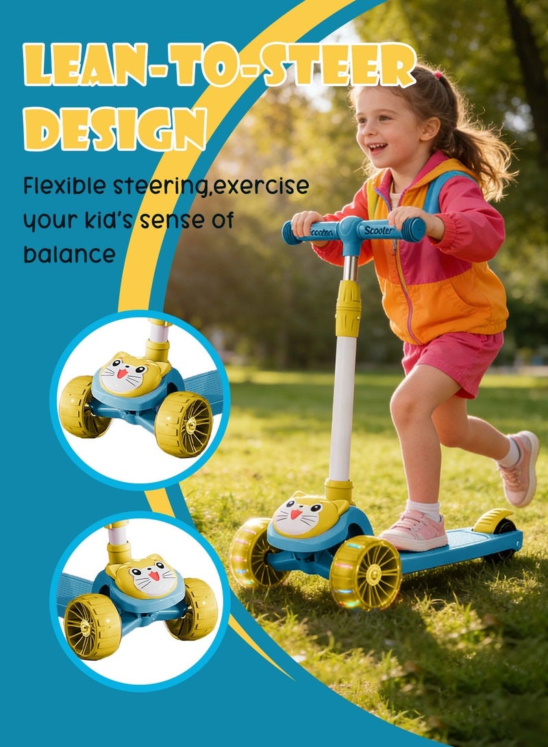Shuer Kids Kick Scooters, with Flashing Wheel and Adjustable Height Foldable Scooter for Children, Kick Scooter with Music and Light for 1-6 Years Boys and Girls Indoor Outdoor(Green) - Image 4