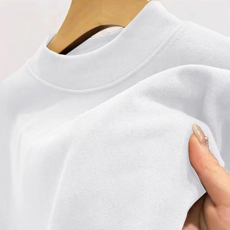 2024 Men'S Semi-High Collar Long-Sleeved T-Shirt De Velvet Double-Sided Sanding Base Shirt Casual Fashion Warm Inner Wear - Image 1