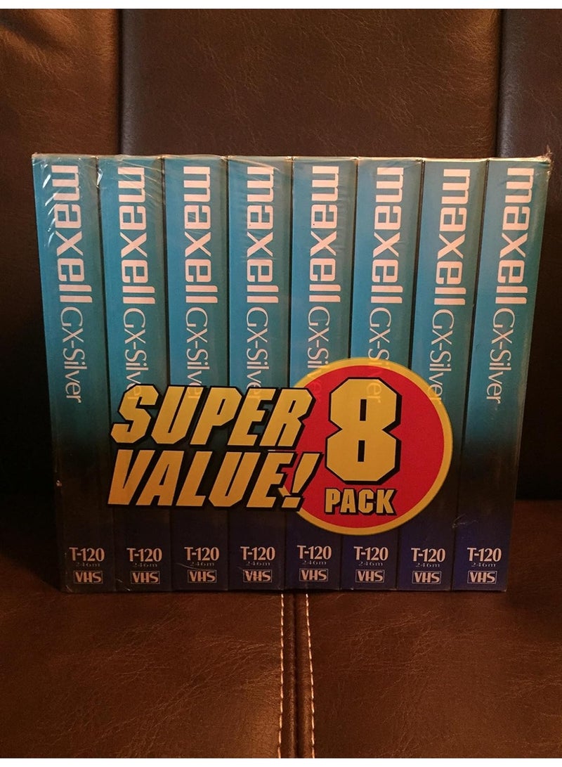 Maxell Maxell 214150 T120GX/8PK VHS Cassette Standard Grade T-120, 6 Hour - 8 Pack