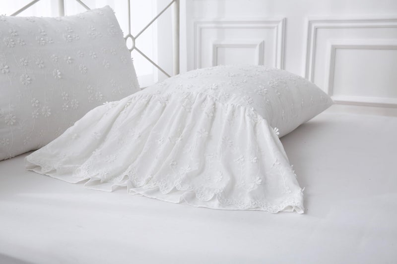 Meaning4 Ivory Lolita 3D Flowers Pillow Shams with Long Ruffles 100% Cotton Off White Lace Pillowcases Queen Size 30"X20" 2-Pack - Image 5