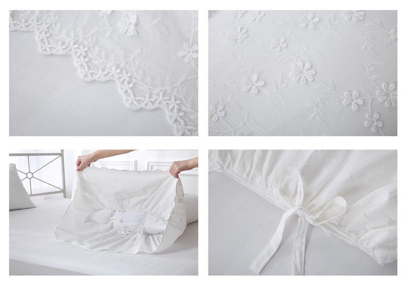 Meaning4 Ivory Lolita 3D Flowers Pillow Shams with Long Ruffles 100% Cotton Off White Lace Pillowcases Queen Size 30"X20" 2-Pack - Image 3
