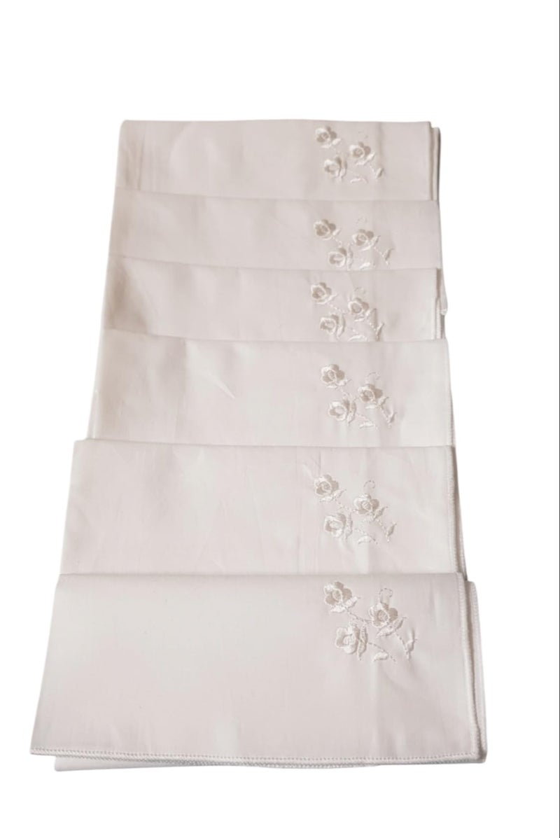 ANVIK Women/Lady Cotton Embroidery Floral Handkerchief .Hanky for Kids Girls for School Size 33cm by 33 cm (Multicolour) Pack of 6 (White Embroidery) - Image 5