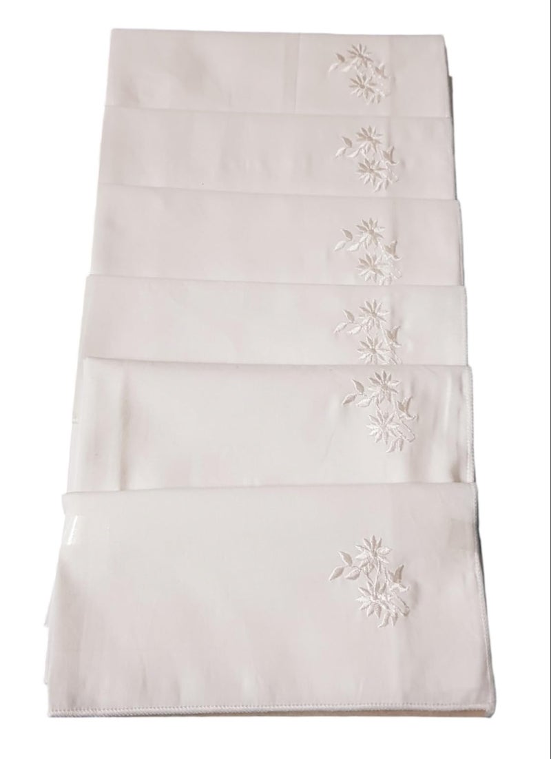 ANVIK Women/Lady Cotton Embroidery Floral Handkerchief .Hanky for Kids Girls for School Size 33cm by 33 cm (Multicolour) Pack of 6 (White Embroidery) - Image 2