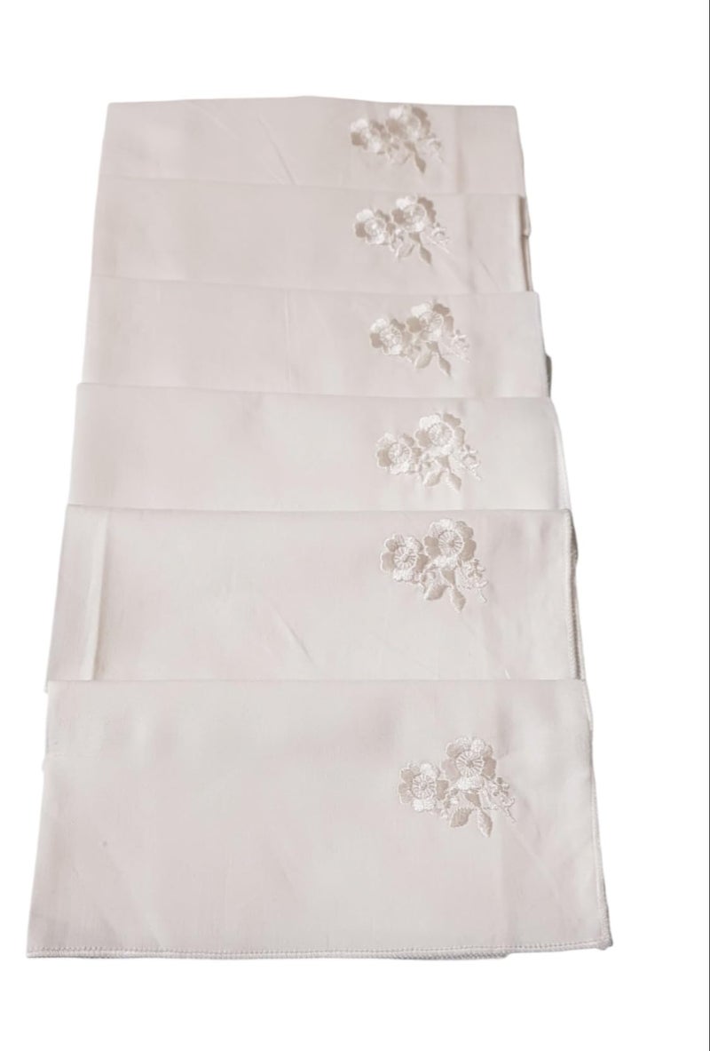 ANVIK Women/Lady Cotton Embroidery Floral Handkerchief .Hanky for Kids Girls for School Size 33cm by 33 cm (Multicolour) Pack of 6 (White Embroidery) - Image 3