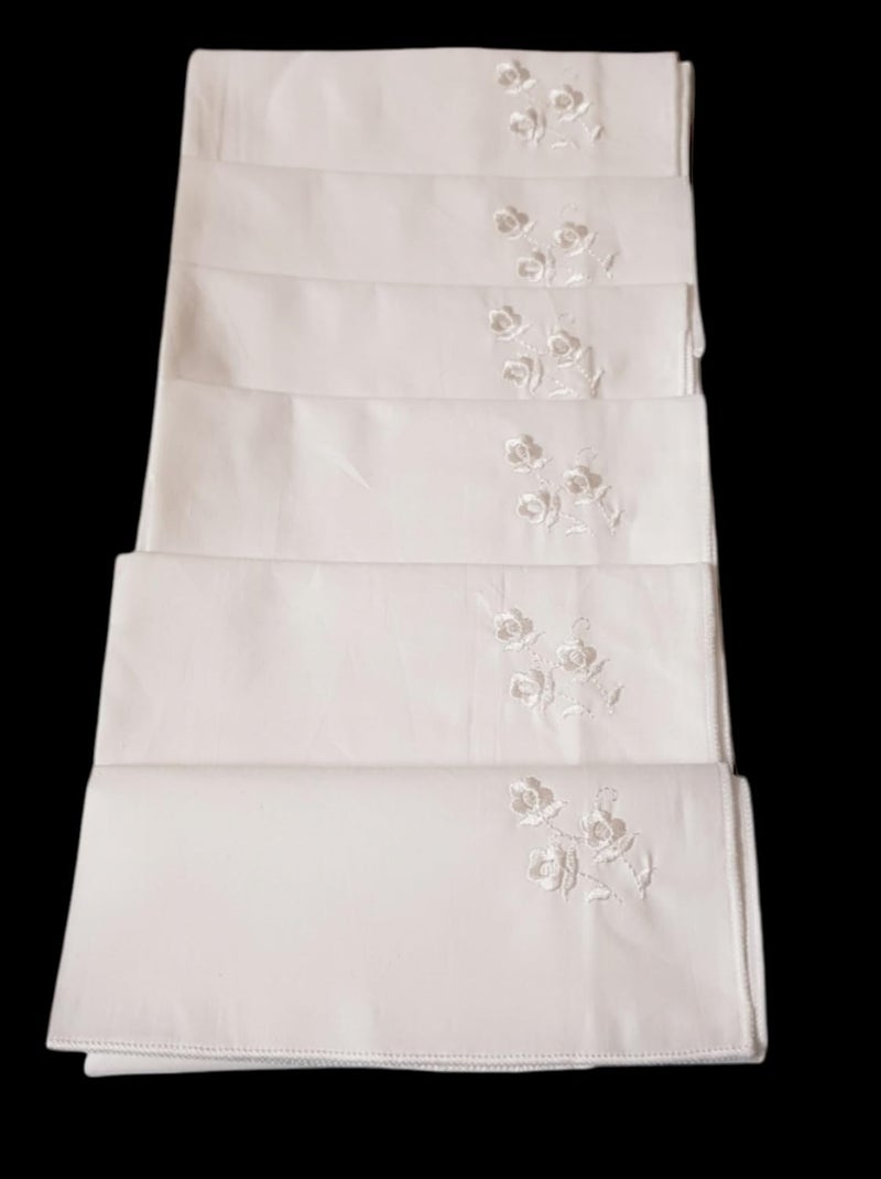 ANVIK Women/Lady Cotton Embroidery Floral Handkerchief .Hanky for Kids Girls for School Size 33cm by 33 cm (Multicolour) Pack of 6 (White Embroidery) - Image 4
