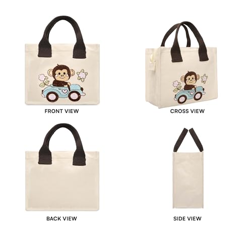 ECOCARRY Kids Lunch Bag | Cute & Stylish Embroidery Mini Tiffin Bag for Boys & Girls | Cute Cotton Cartoon Design | Picnic Tuition School, Preschool & Playschool | Gift for Birthday (Monkey) - Image 5