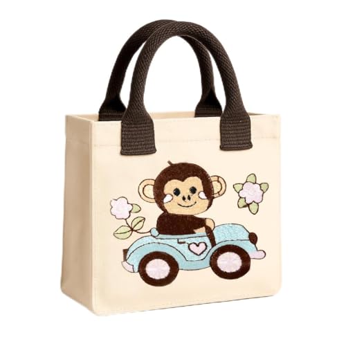 ECOCARRY Kids Lunch Bag | Cute & Stylish Embroidery Mini Tiffin Bag for Boys & Girls | Cute Cotton Cartoon Design | Picnic Tuition School, Preschool & Playschool | Gift for Birthday (Monkey) - Image 1